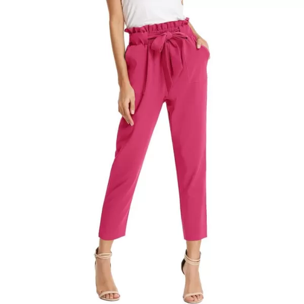 GRACE KARIN Womens Cropped Paper Bag Waist Pants with PocketsUpdatehot Pink