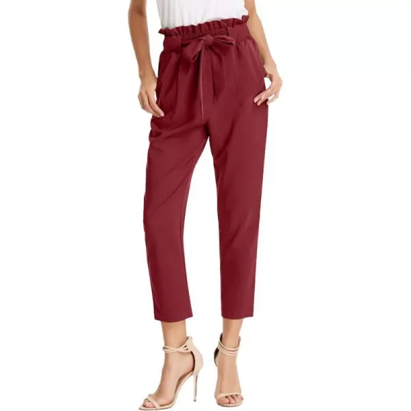 GRACE KARIN Womens Cropped Paper Bag Waist Pants with PocketsWine