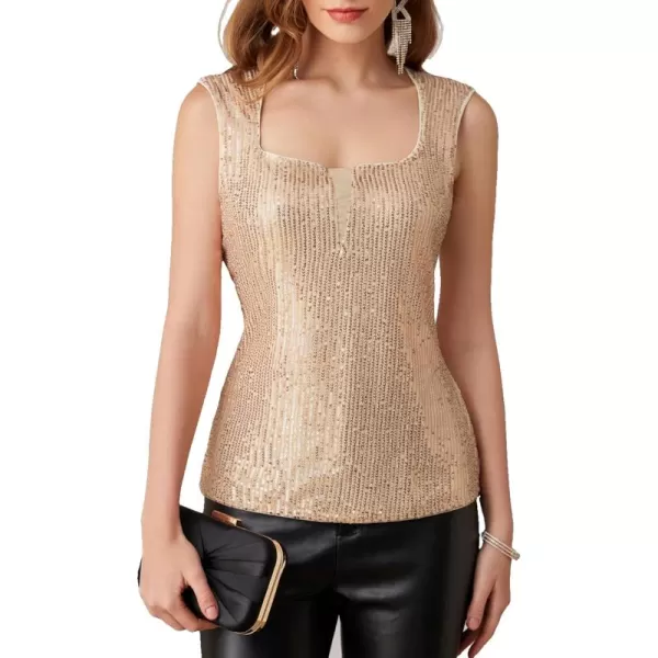 GRACE KARIN Womens Sleeveless Sequin Top Cropped Sparkly Party Tops Blouse Disco Date Night OutfitsApricot