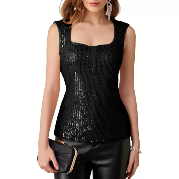 GRACE KARIN Womens Sleeveless Sequin Top Cropped Sparkly Party Tops Blouse Disco Date Night OutfitsBlack