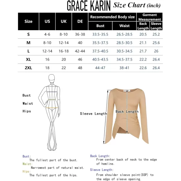 GRACE KARIN 2024 Womens Elegant Asymmetric Textured Tops Long Sleeve Boat Neck Shirts BlouseCoffee