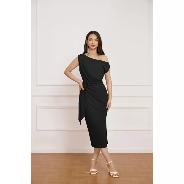 GRACE KARIN 2024 Womens One Shoulder Cocktail Dresses for Evening Party Bodycon Midi DressesBlack