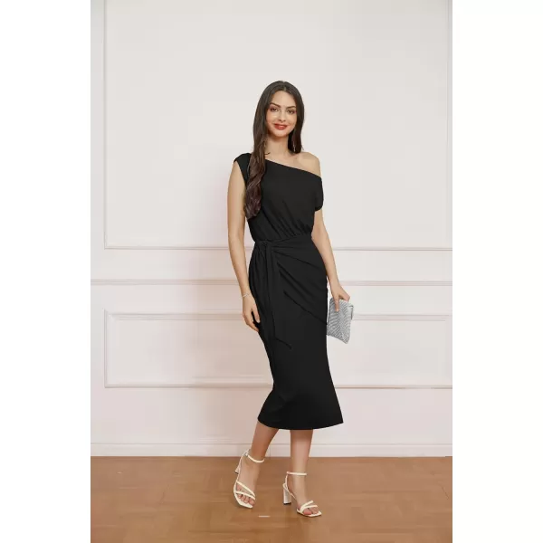 GRACE KARIN 2024 Womens One Shoulder Cocktail Dresses for Evening Party Bodycon Midi DressesBlack