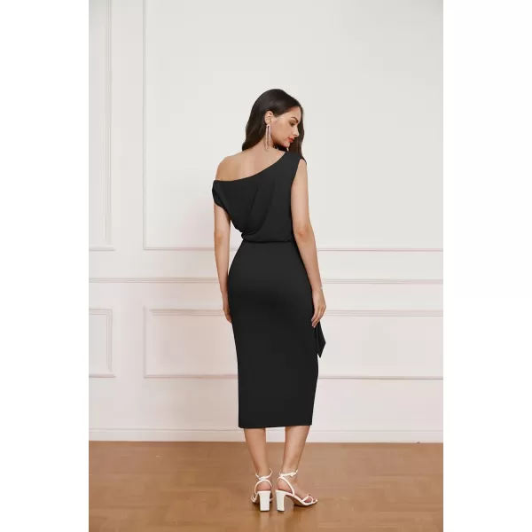 GRACE KARIN 2024 Womens One Shoulder Cocktail Dresses for Evening Party Bodycon Midi DressesBlack