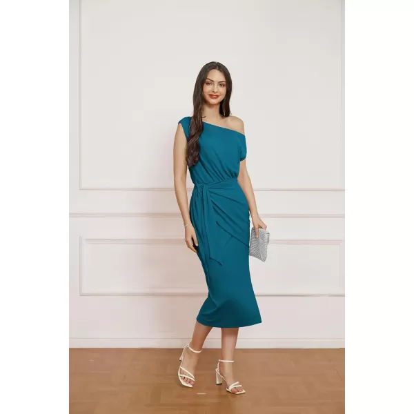 GRACE KARIN 2024 Womens One Shoulder Cocktail Dresses for Evening Party Bodycon Midi DressesBlue Green