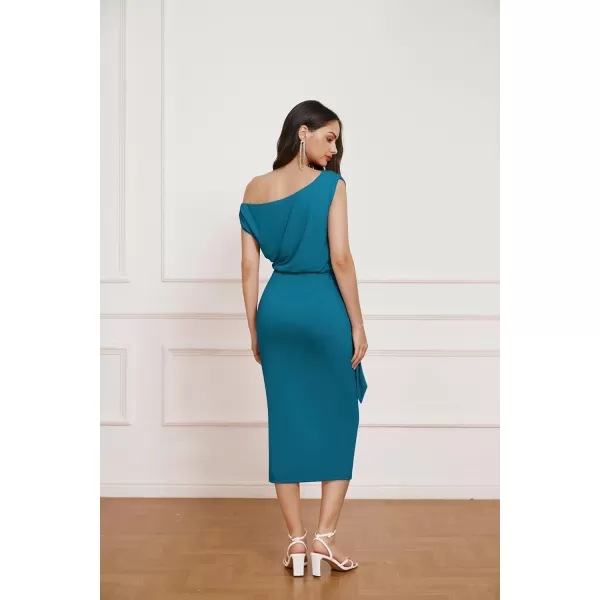 GRACE KARIN 2024 Womens One Shoulder Cocktail Dresses for Evening Party Bodycon Midi DressesBlue Green