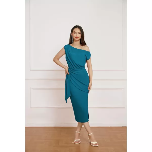 GRACE KARIN 2024 Womens One Shoulder Cocktail Dresses for Evening Party Bodycon Midi DressesBlue Green