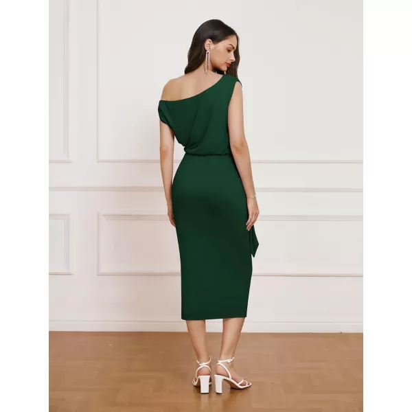 GRACE KARIN 2024 Womens One Shoulder Cocktail Dresses for Evening Party Bodycon Midi DressesGreen