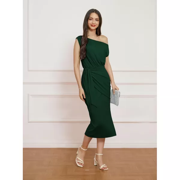 GRACE KARIN 2024 Womens One Shoulder Cocktail Dresses for Evening Party Bodycon Midi DressesGreen