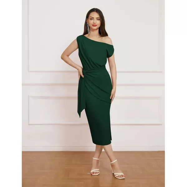 GRACE KARIN 2024 Womens One Shoulder Cocktail Dresses for Evening Party Bodycon Midi DressesGreen