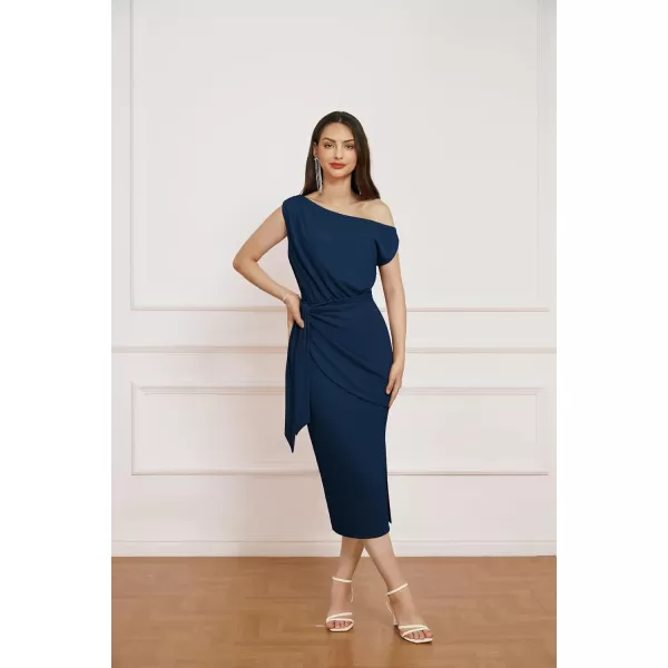 GRACE KARIN 2024 Womens One Shoulder Cocktail Dresses for Evening Party Bodycon Midi DressesNavy Blue