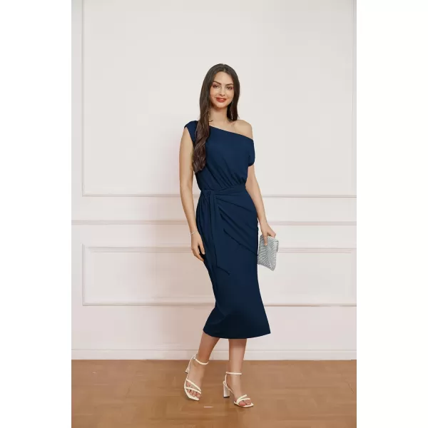 GRACE KARIN 2024 Womens One Shoulder Cocktail Dresses for Evening Party Bodycon Midi DressesNavy Blue