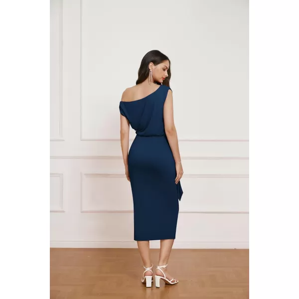 GRACE KARIN 2024 Womens One Shoulder Cocktail Dresses for Evening Party Bodycon Midi DressesNavy Blue