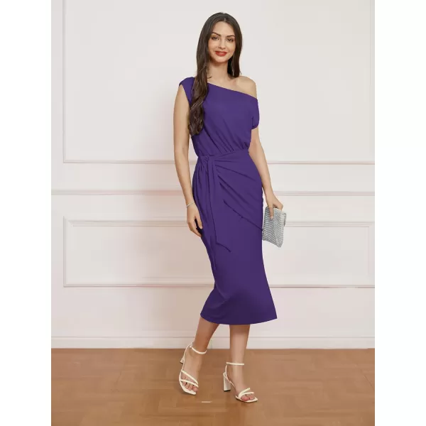 GRACE KARIN 2024 Womens One Shoulder Cocktail Dresses for Evening Party Bodycon Midi DressesPurple