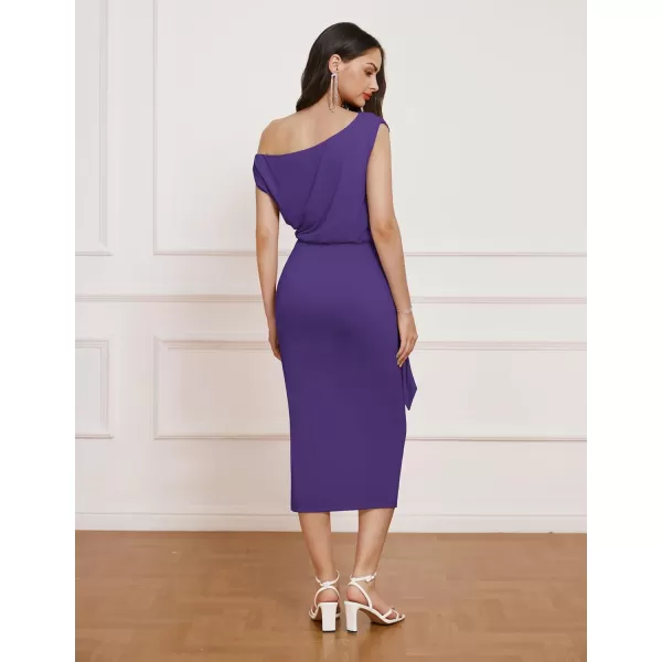 GRACE KARIN 2024 Womens One Shoulder Cocktail Dresses for Evening Party Bodycon Midi DressesPurple