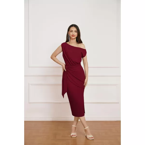 GRACE KARIN 2024 Womens One Shoulder Cocktail Dresses for Evening Party Bodycon Midi DressesWine Red