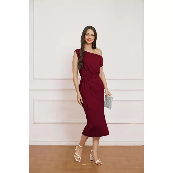 GRACE KARIN 2024 Womens One Shoulder Cocktail Dresses for Evening Party Bodycon Midi DressesWine Red