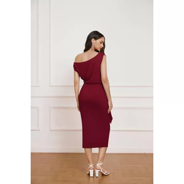 GRACE KARIN 2024 Womens One Shoulder Cocktail Dresses for Evening Party Bodycon Midi DressesWine Red