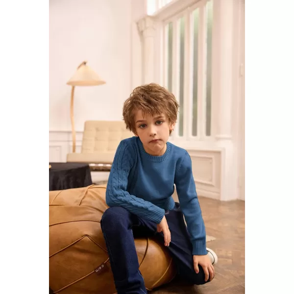 GRACE KARIN Boys Pullover Sweater Knitted Long Sleeve Crew Neck Textured SweaterBlue