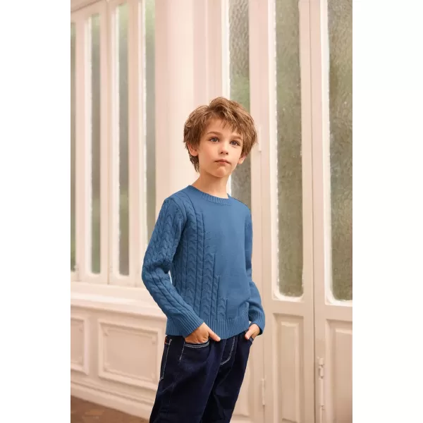 GRACE KARIN Boys Pullover Sweater Knitted Long Sleeve Crew Neck Textured SweaterBlue