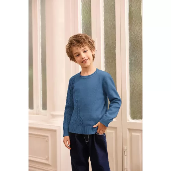 GRACE KARIN Boys Pullover Sweater Knitted Long Sleeve Crew Neck Textured SweaterBlue