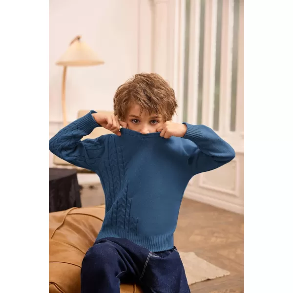 GRACE KARIN Boys Pullover Sweater Knitted Long Sleeve Crew Neck Textured SweaterBlue