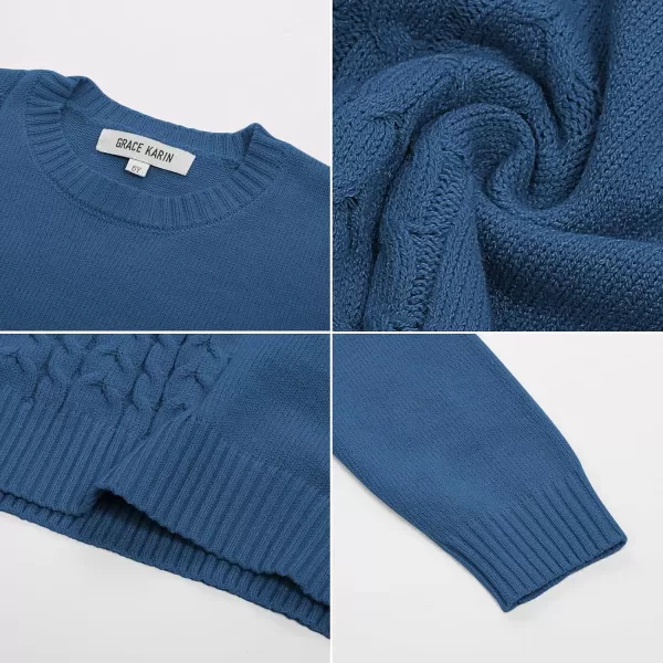 GRACE KARIN Boys Pullover Sweater Knitted Long Sleeve Crew Neck Textured SweaterBlue