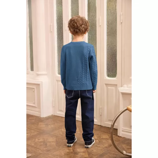 GRACE KARIN Boys Pullover Sweater Knitted Long Sleeve Crew Neck Textured SweaterBlue