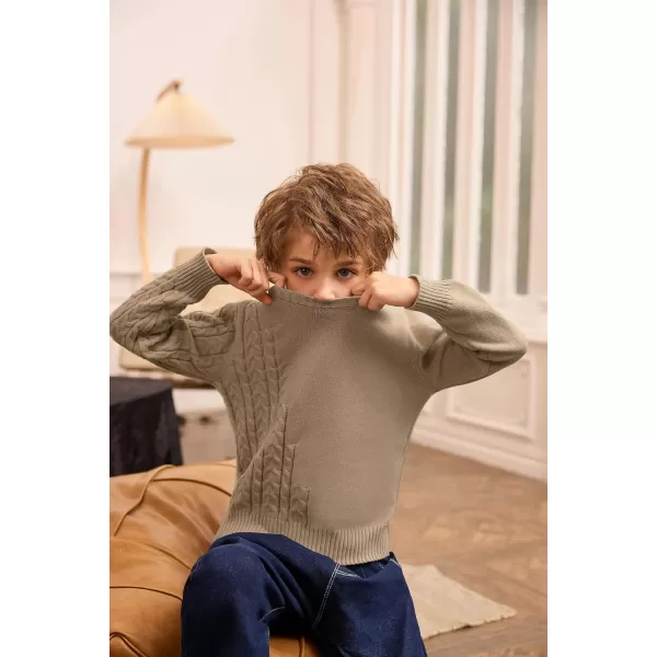 GRACE KARIN Boys Pullover Sweater Knitted Long Sleeve Crew Neck Textured SweaterKhaki