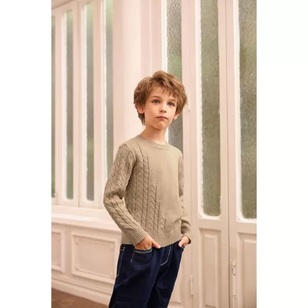 GRACE KARIN Boys Pullover Sweater Knitted Long Sleeve Crew Neck Textured SweaterKhaki