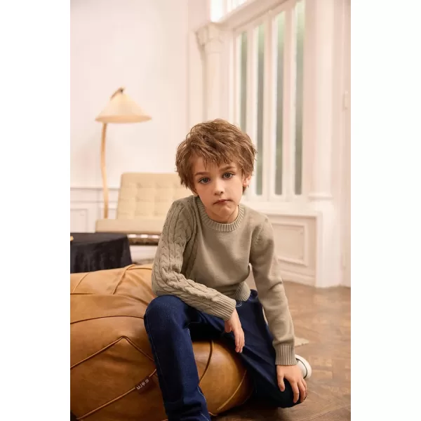 GRACE KARIN Boys Pullover Sweater Knitted Long Sleeve Crew Neck Textured SweaterKhaki