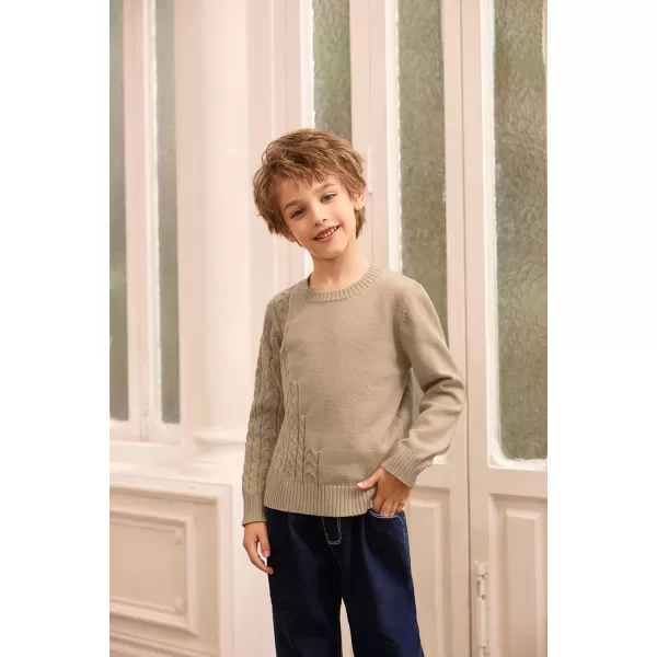 GRACE KARIN Boys Pullover Sweater Knitted Long Sleeve Crew Neck Textured SweaterKhaki