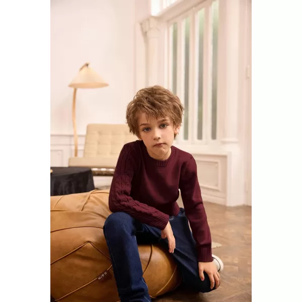 GRACE KARIN Boys Pullover Sweater Knitted Long Sleeve Crew Neck Textured SweaterWine