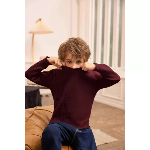 GRACE KARIN Boys Pullover Sweater Knitted Long Sleeve Crew Neck Textured SweaterWine