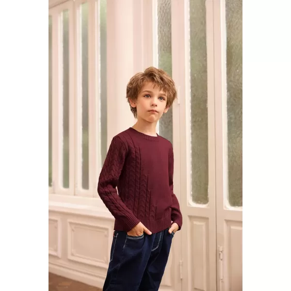 GRACE KARIN Boys Pullover Sweater Knitted Long Sleeve Crew Neck Textured SweaterWine