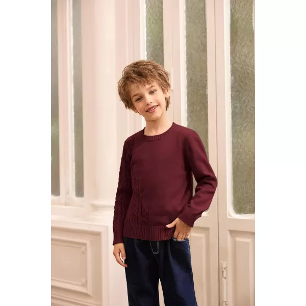 GRACE KARIN Boys Pullover Sweater Knitted Long Sleeve Crew Neck Textured SweaterWine