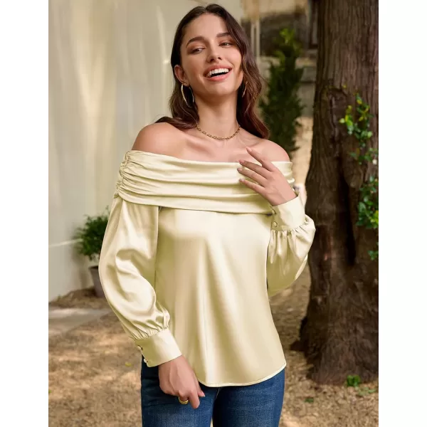 GRACE KARIN Women Satin Tops 2023 Long Sleeve Off The Shoulder Blouse Elegant Evening Party TopsChampagne