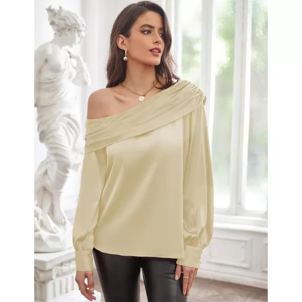 GRACE KARIN Women Satin Tops 2023 Long Sleeve Off The Shoulder Blouse Elegant Evening Party TopsChampagne