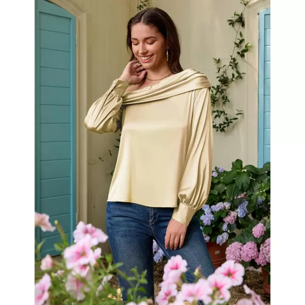 GRACE KARIN Women Satin Tops 2023 Long Sleeve Off The Shoulder Blouse Elegant Evening Party TopsChampagne