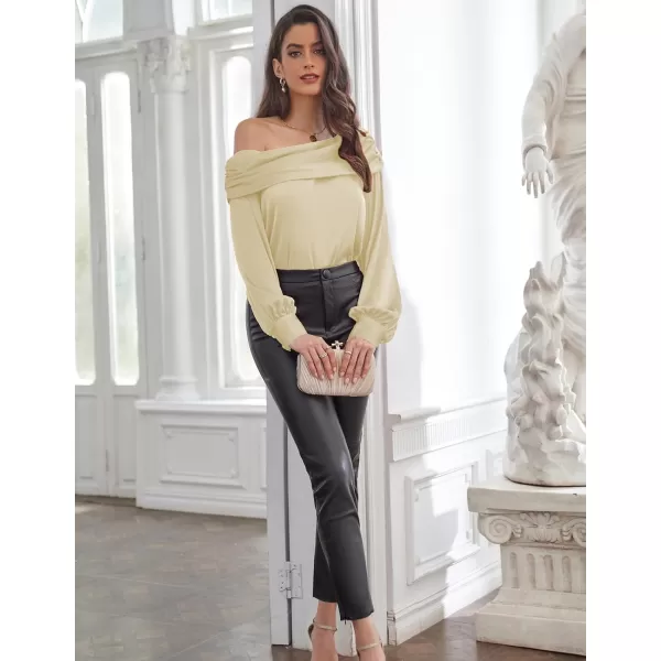 GRACE KARIN Women Satin Tops 2023 Long Sleeve Off The Shoulder Blouse Elegant Evening Party TopsChampagne