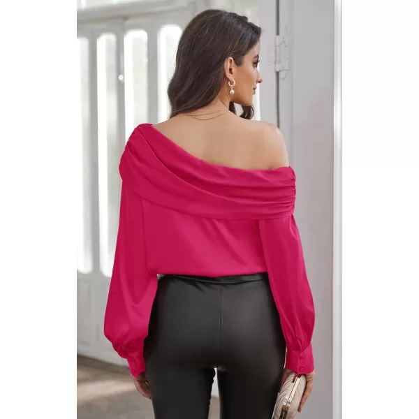 GRACE KARIN Women Satin Tops 2023 Long Sleeve Off The Shoulder Blouse Elegant Evening Party TopsPink