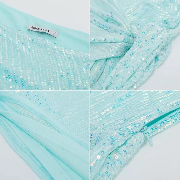GRACE KARIN Womens Sequin Sparkly Glitter Party Club Dress One Shoulder Ruched Cocktail Bodycon DressLight Blue B