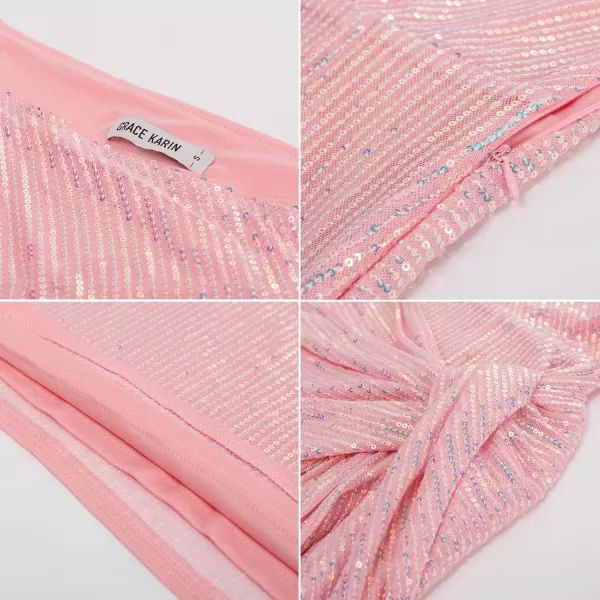 GRACE KARIN Womens Sequin Sparkly Glitter Party Club Dress One Shoulder Ruched Cocktail Bodycon DressLight Pink