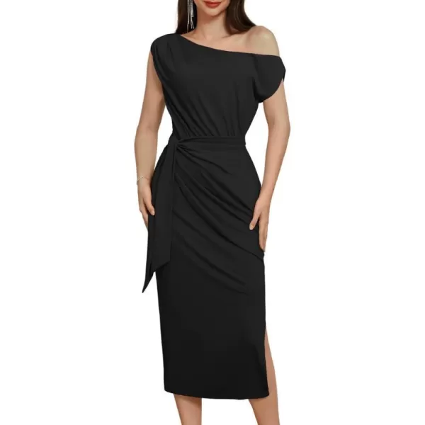 GRACE KARIN 2024 Womens One Shoulder Cocktail Dresses for Evening Party Bodycon Midi DressesBlack