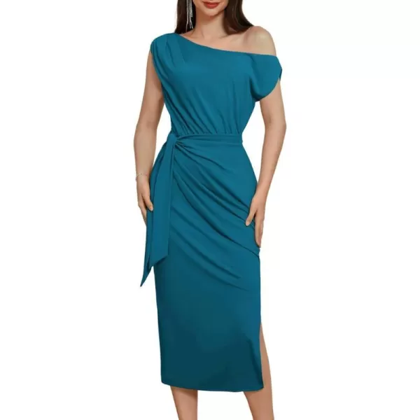 GRACE KARIN 2024 Womens One Shoulder Cocktail Dresses for Evening Party Bodycon Midi DressesBlue Green