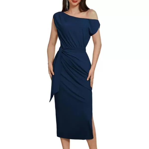 GRACE KARIN 2024 Womens One Shoulder Cocktail Dresses for Evening Party Bodycon Midi DressesNavy Blue