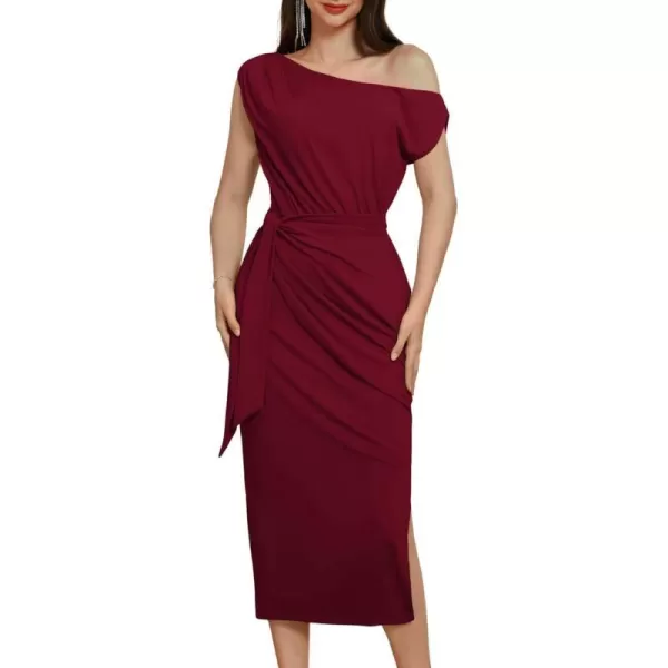 GRACE KARIN 2024 Womens One Shoulder Cocktail Dresses for Evening Party Bodycon Midi DressesWine Red