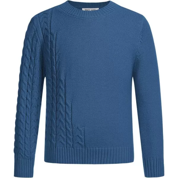 GRACE KARIN Boys Pullover Sweater Knitted Long Sleeve Crew Neck Textured SweaterBlue