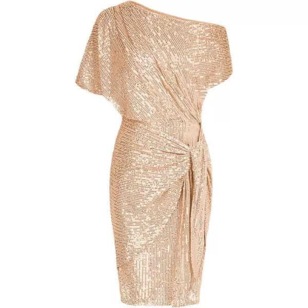 GRACE KARIN Womens Sequin Sparkly Glitter Party Club Dress One Shoulder Ruched Cocktail Bodycon DressLight Rose Gold