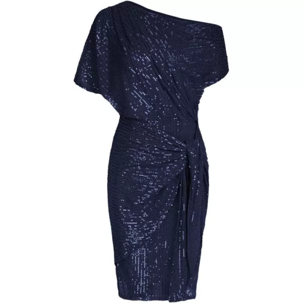 GRACE KARIN Womens Sequin Sparkly Glitter Party Club Dress One Shoulder Ruched Cocktail Bodycon DressNavy Blue